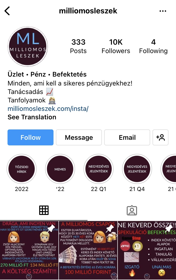 milliomosleszek Instagram oldal